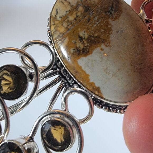 Picture Jasper Pendant – With Smoky Quartz Accent + 20" Silver Snake Chain - Picture 7 of 10